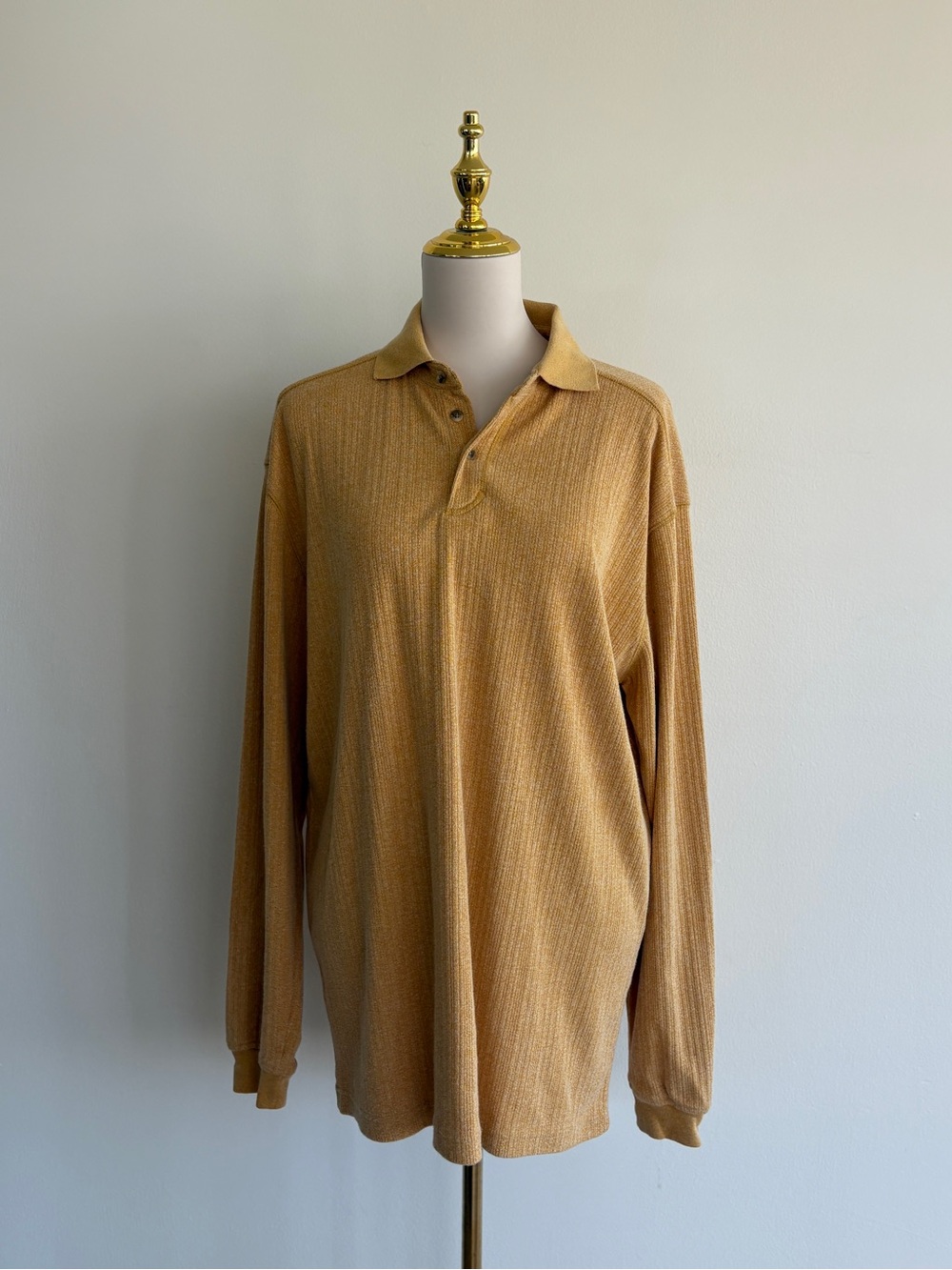 Vintage Scandia Woods Mustard Textured Knit Long Sleeve Polo – Men’s L